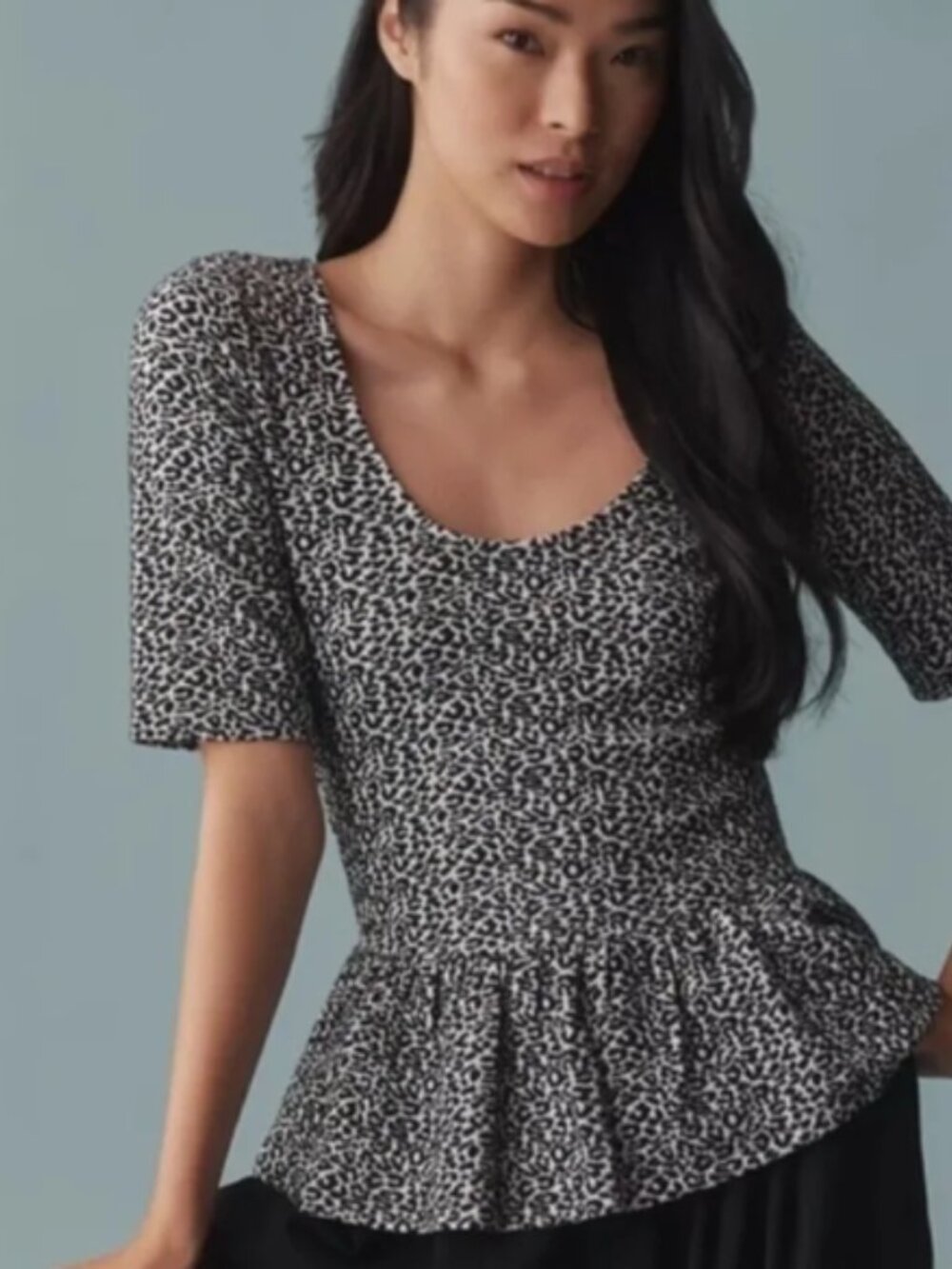 Maeve Anthropologie Leopard Peplum Top Womens Animal Print Scoop Neck Small Boho